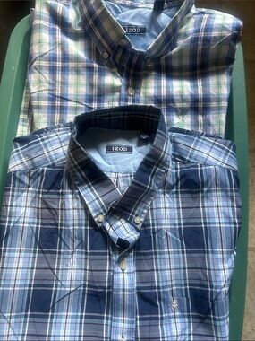 Izod Men's Navy and Light Blue Plaid Button-Down Shirt